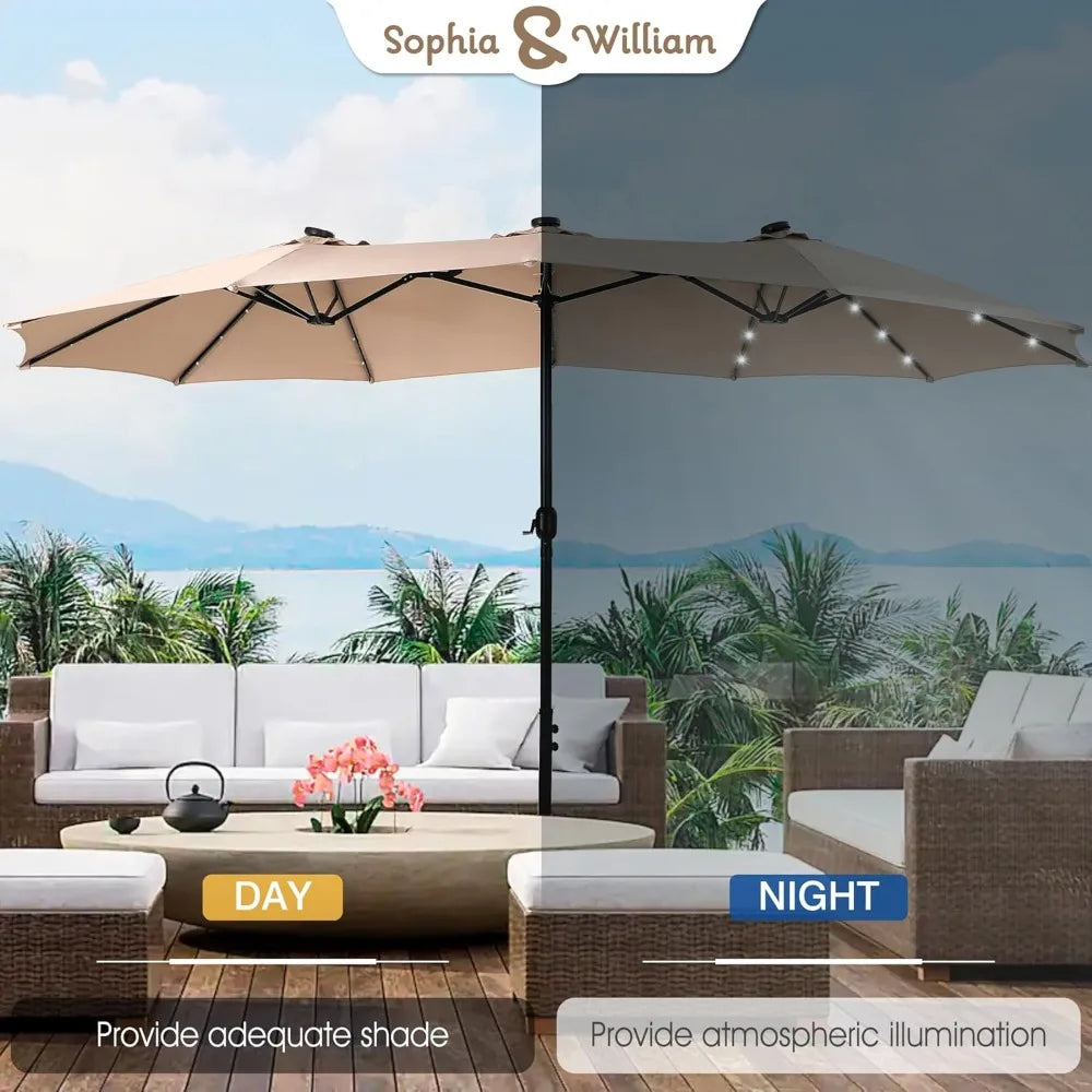 Rectangular Cantilever Patio Umbrella with LED Solar Lights