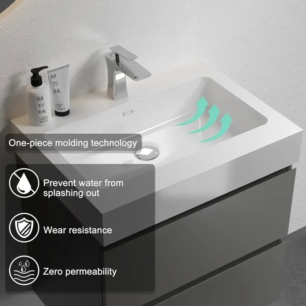 Minimalist Modern Sleek Wall Mounted Vanity with Sink