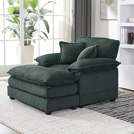 Modern Corduroy Lounge Sleeper with Pillow