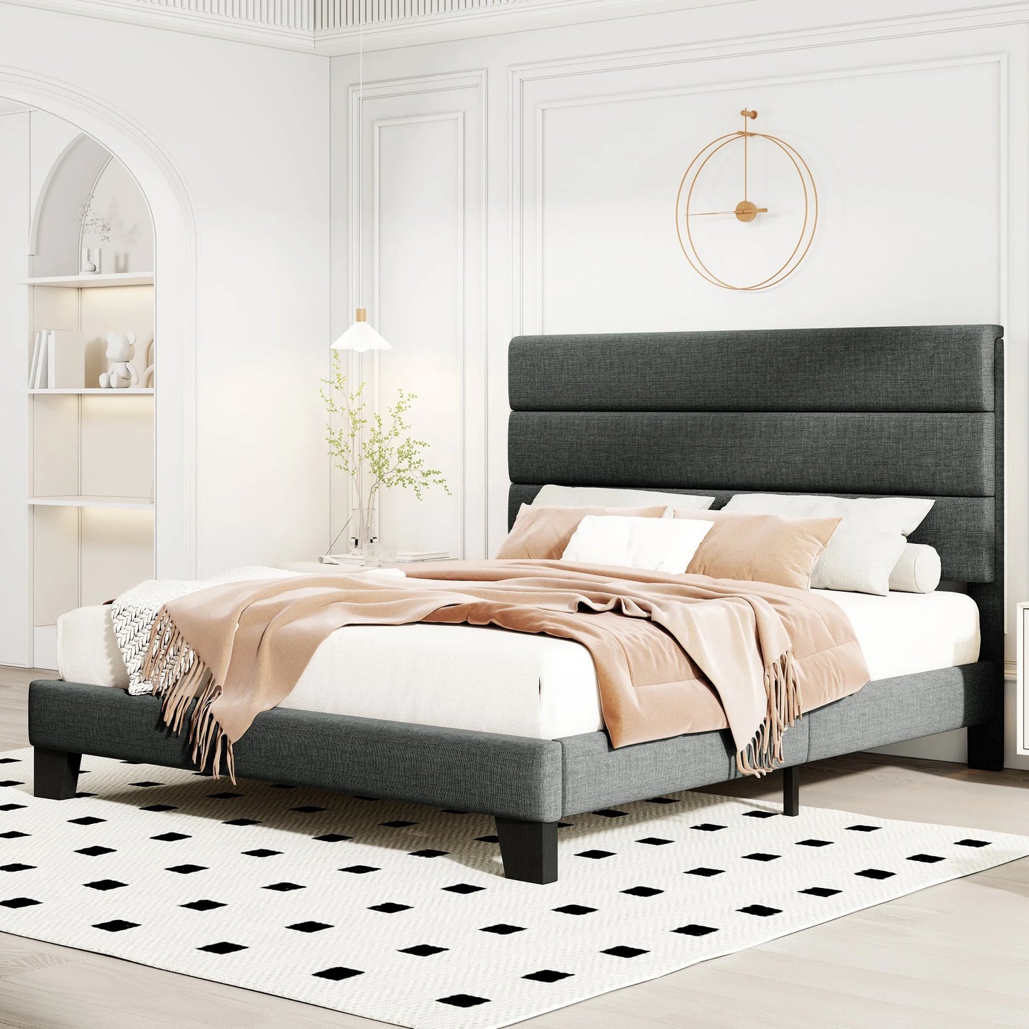 Contemporary Fabric Platform Bed
