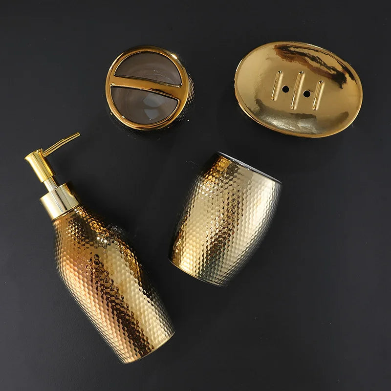 Sleek Ceramic Gold Bathroom Accessory Set