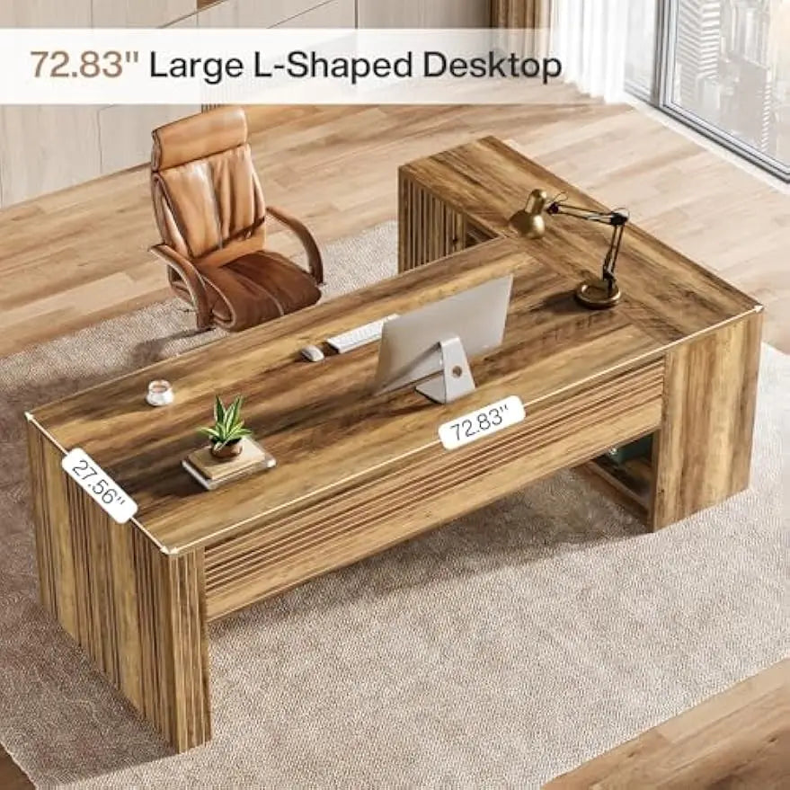 Modern Wooden L-Shaped Executive Desk