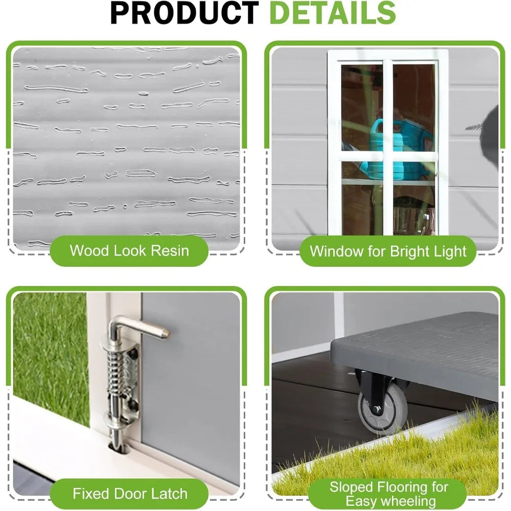 Resin Storage Shed with Vent, Window, Floor, and Lockable Doors