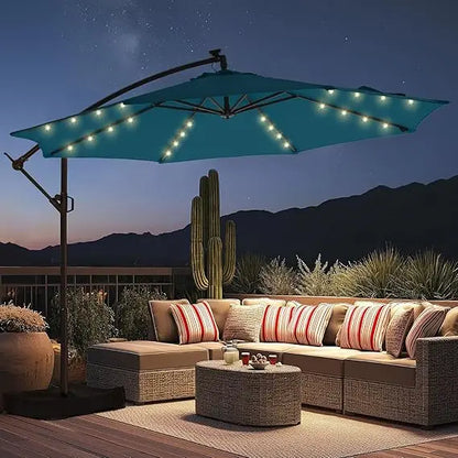 Round Cantilever Patio Umbrella with Solar LED Lights