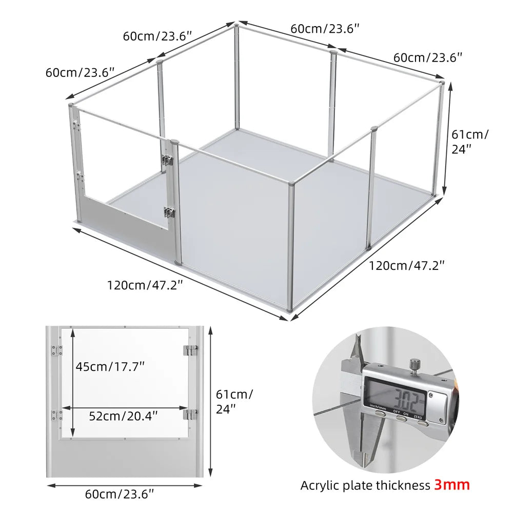 Transparent Acrylic Dog Playpen with Waterproof Pad