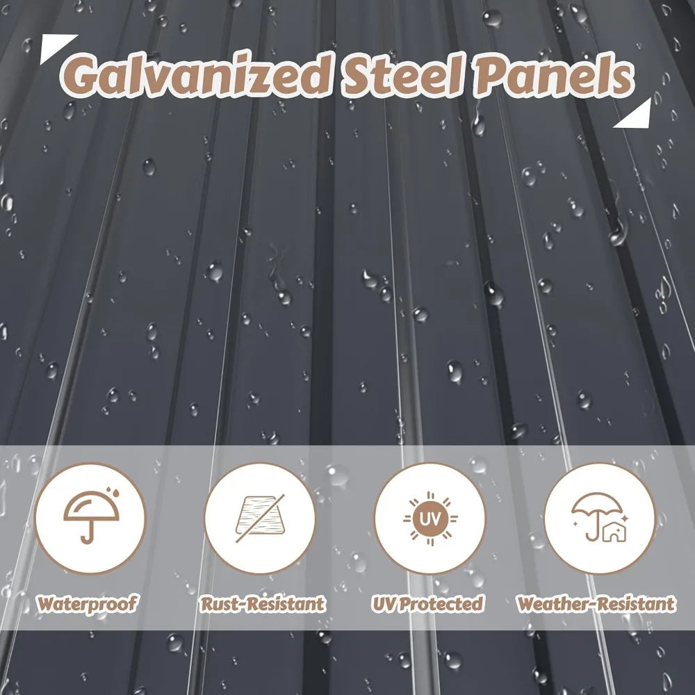 Outdoor Galvanized Metal Shed Storage House with Lockable Door and Vents