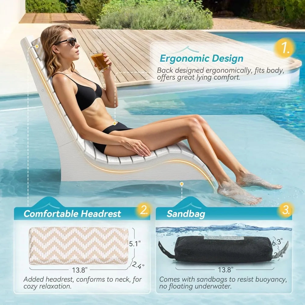 Ergonomic In-Pool Chair Lounger with Pillow Headrest