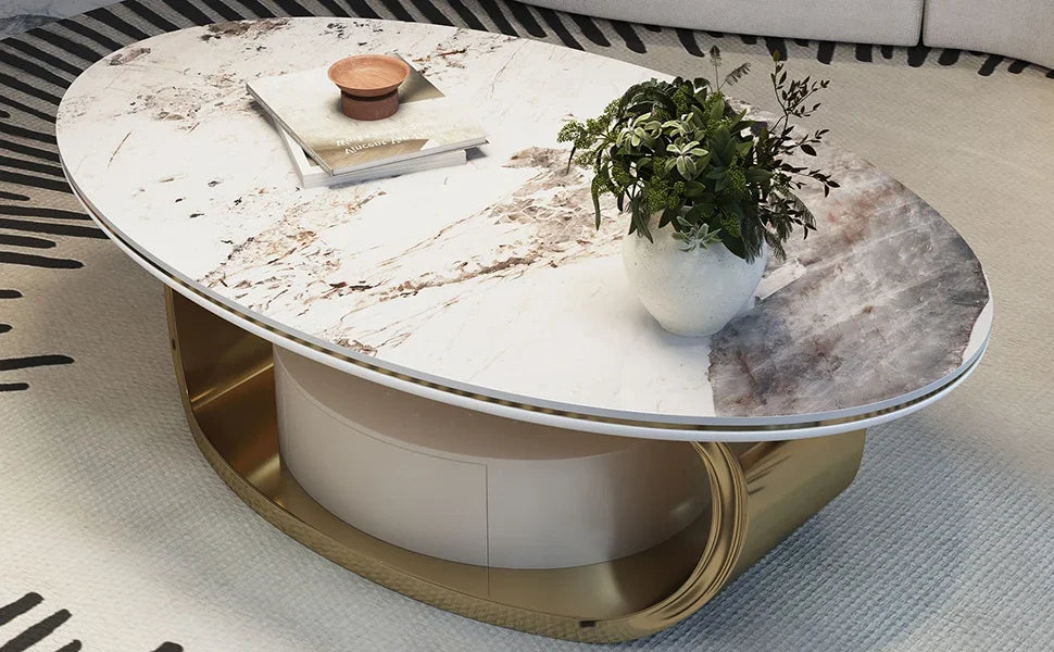 Modern Sintered Stone Marble Coffee Table with Storage Drawer