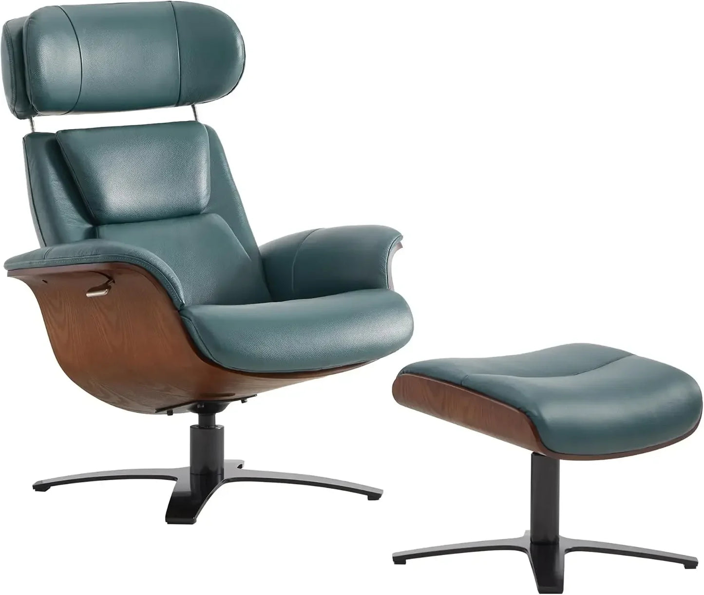 Reclining Leather Swivel Chair with Ottoman