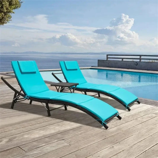 Outdoor Wicker Lounge Chairs Set of 2  with Folding Table