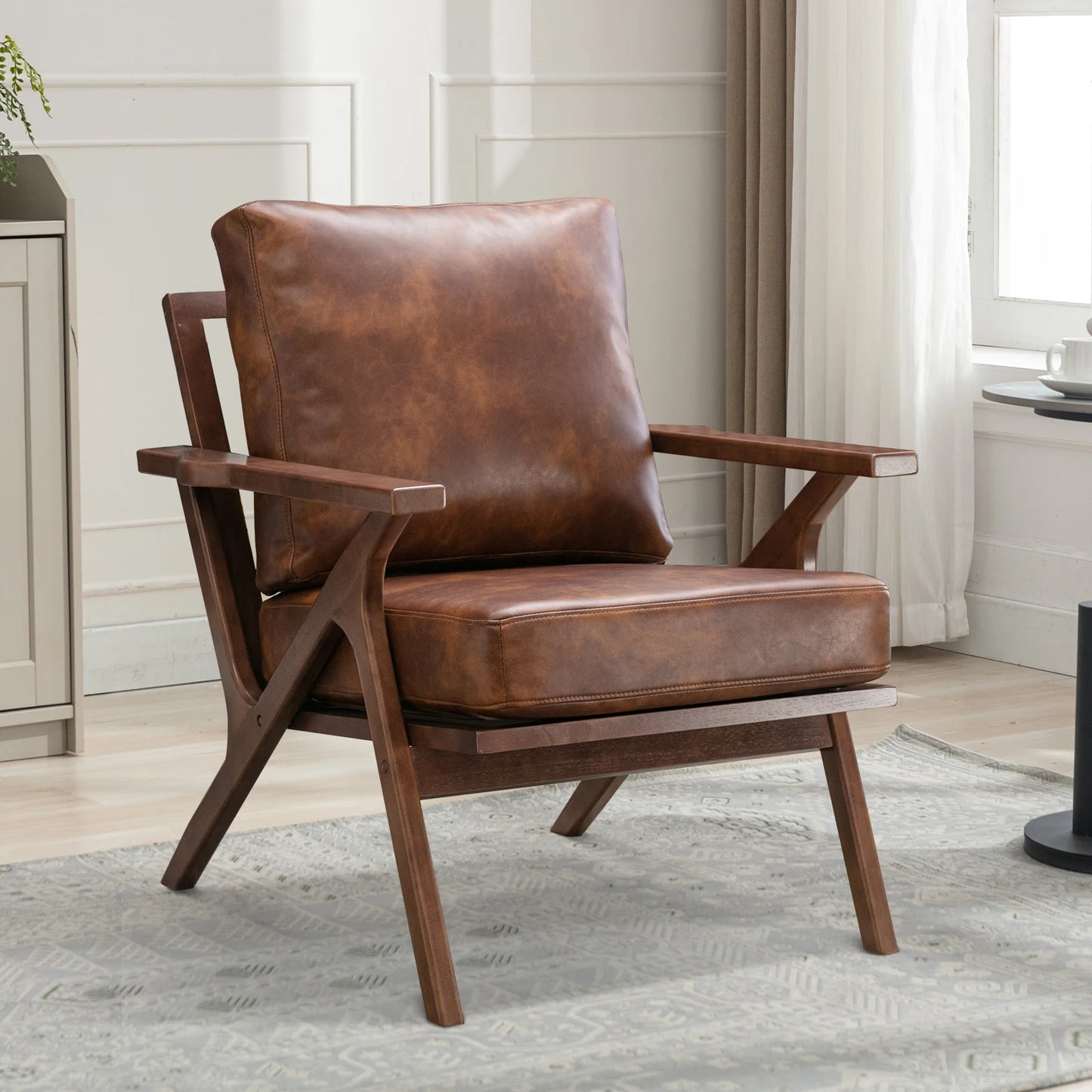 Upholstered Leather Cushions Accent Chair