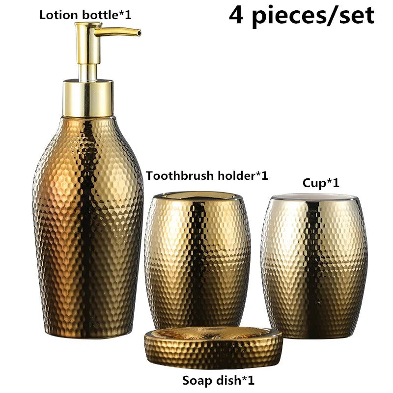 Sleek Ceramic Gold Bathroom Accessory Set