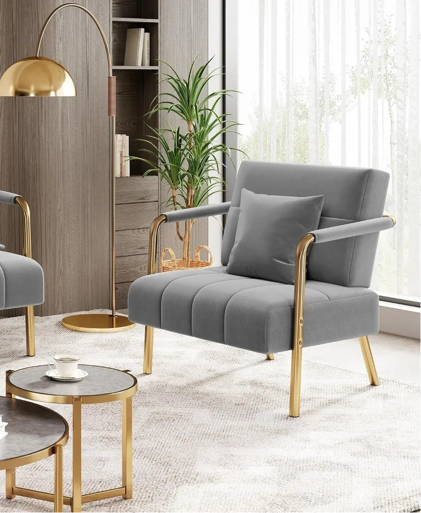 Oversized  Velvet Armchair with Pillow