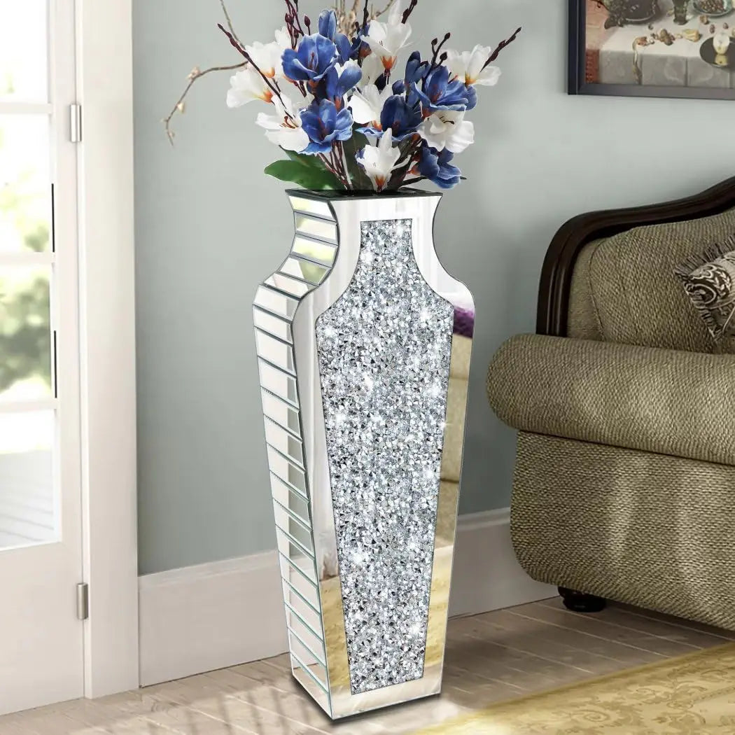 27" Luxurious Crushed Diamond Mirror Floor Vase