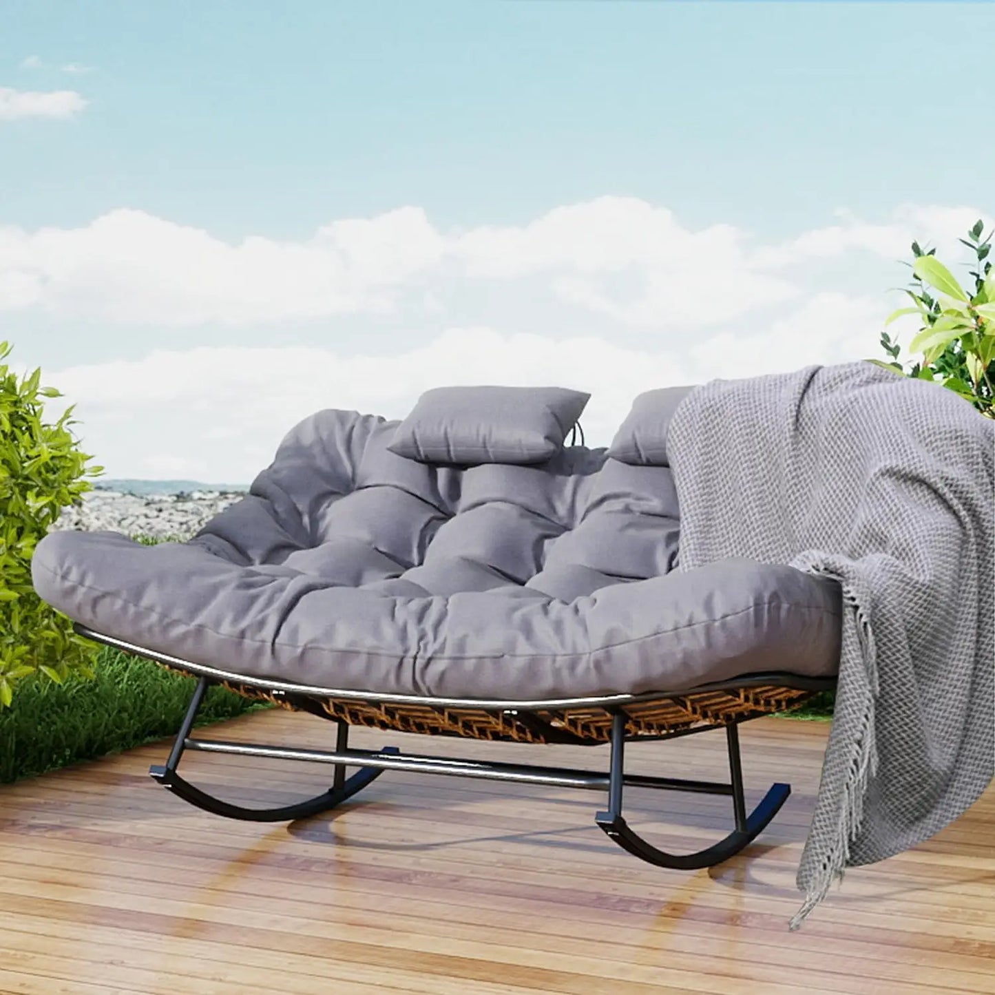 Oversized Loveseat Rocking Papasan Chair with Cushions