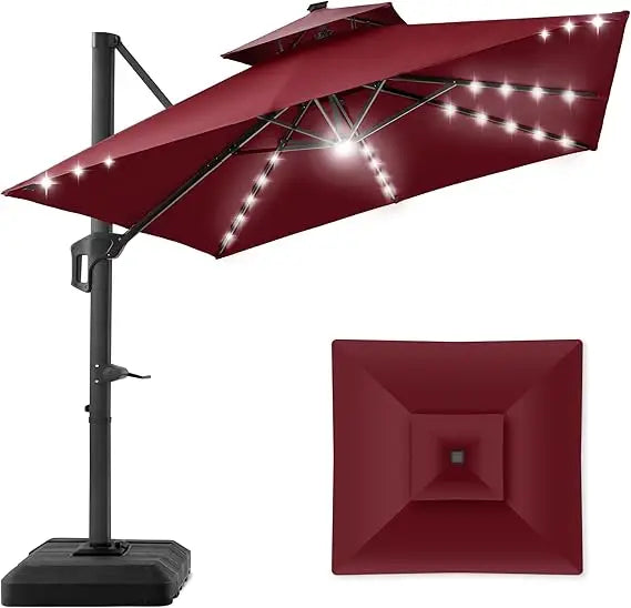 Tier Square Cantilever Patio Umbrella with Solar LED Lights