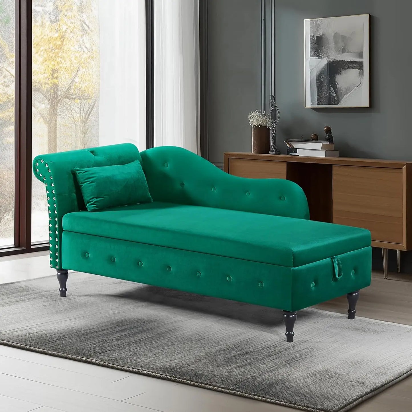 Modern Mid-Century Chaise Lounge Chair with Storage