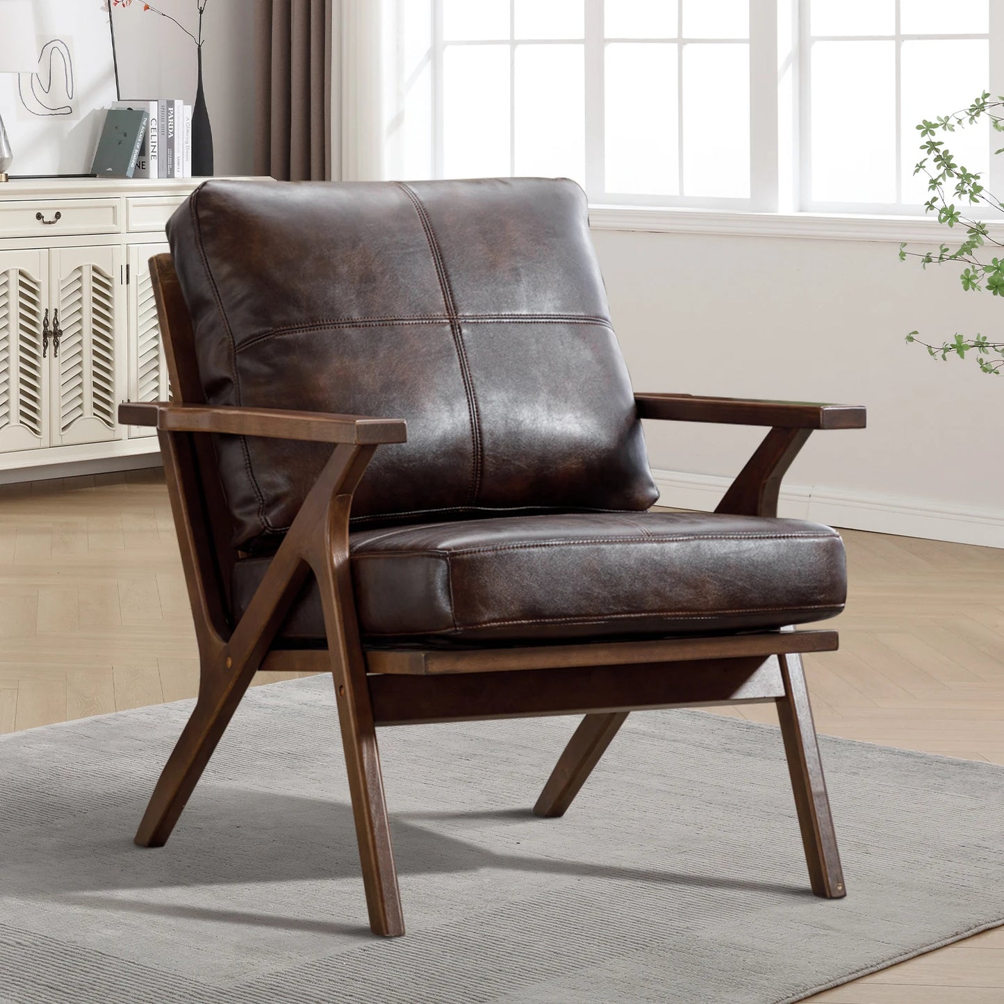 Upholstered Leather Cushions Accent Chair