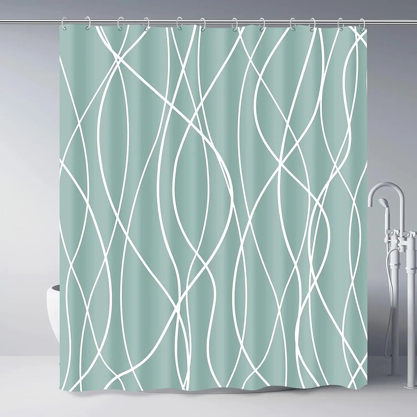 Modern Gradient Stripe Shower Curtain with Hooks