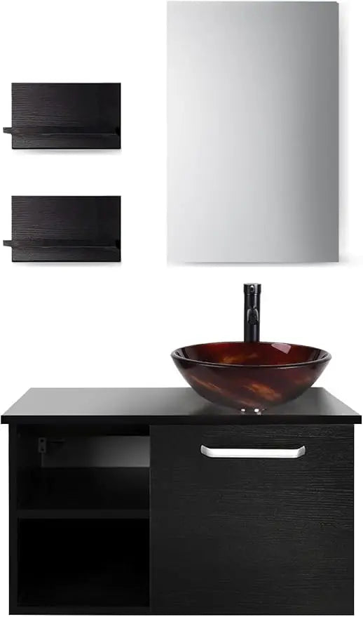 Modern 28" Wall Mounted Bathroom Vanities with Sink, Faucet, and Mirror, Full Set