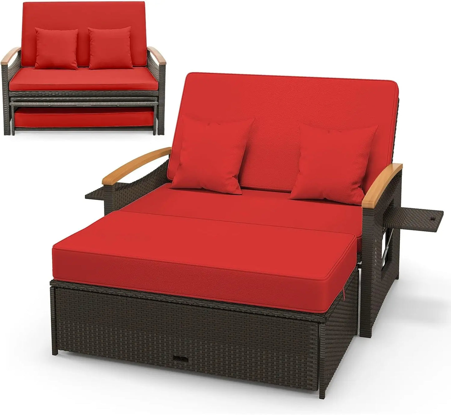 Daybed Chaise Lounger w/4-Level Adjustable Backrest & Retractable Trays