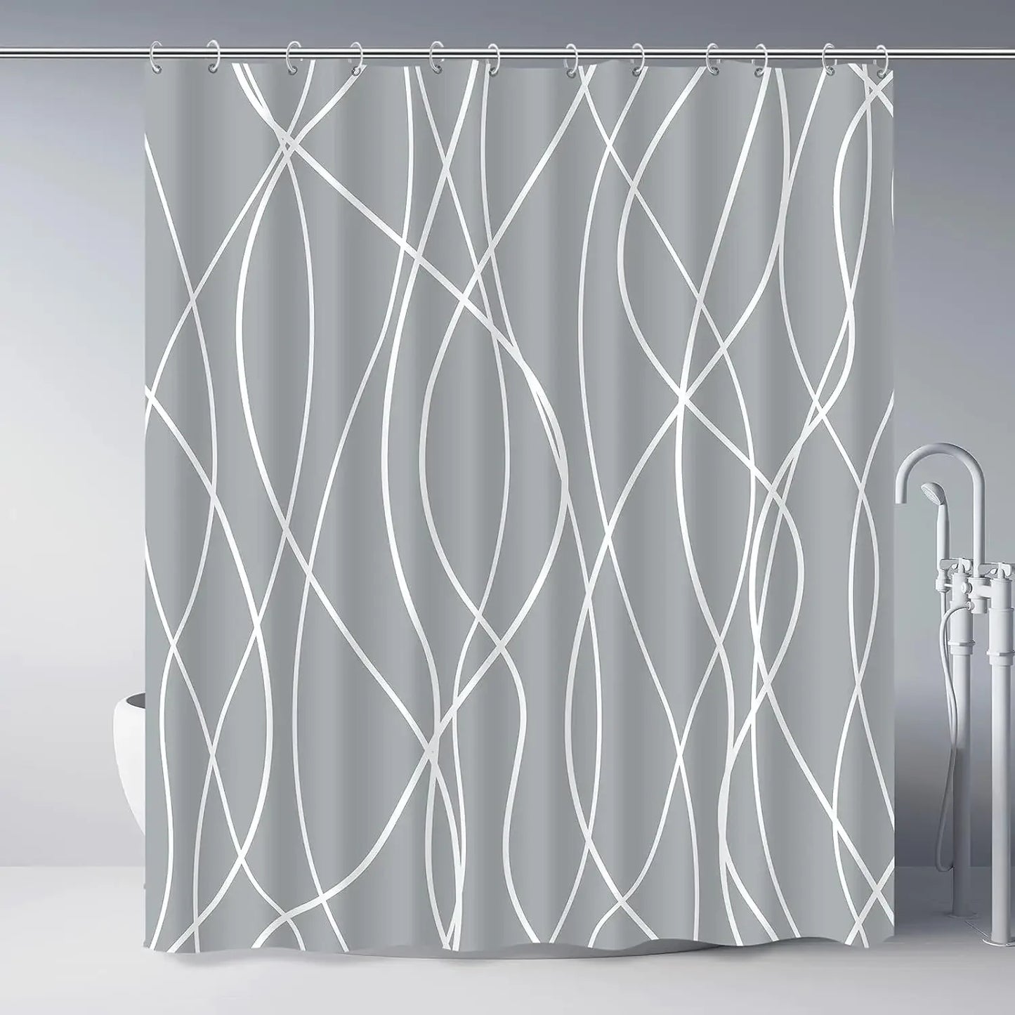 Modern Gradient Stripe Shower Curtain with Hooks