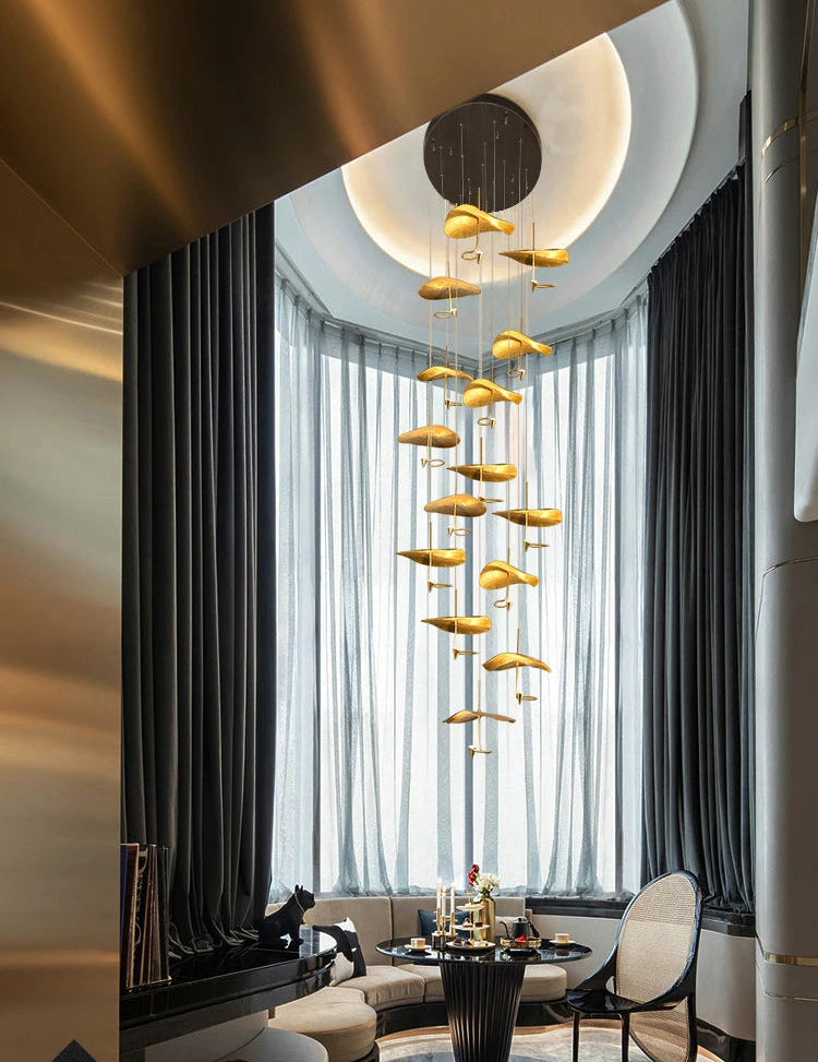 Golden Copper Lotus Leaf Chandelier