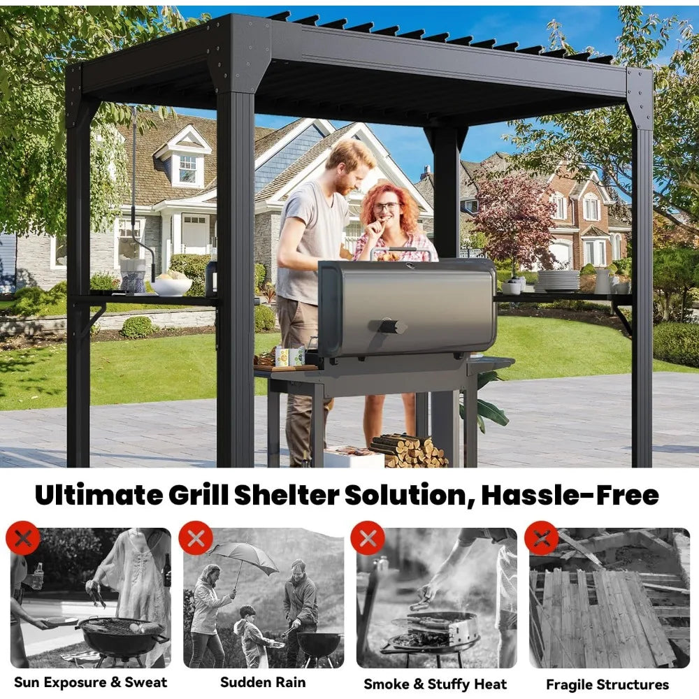 Grill Waterproof Pergola with Adjustable Louvered Roof