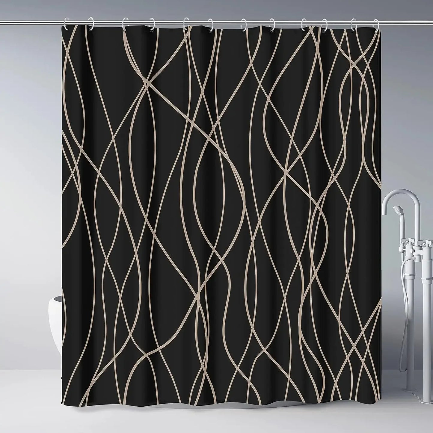 Modern Gradient Stripe Shower Curtain with Hooks
