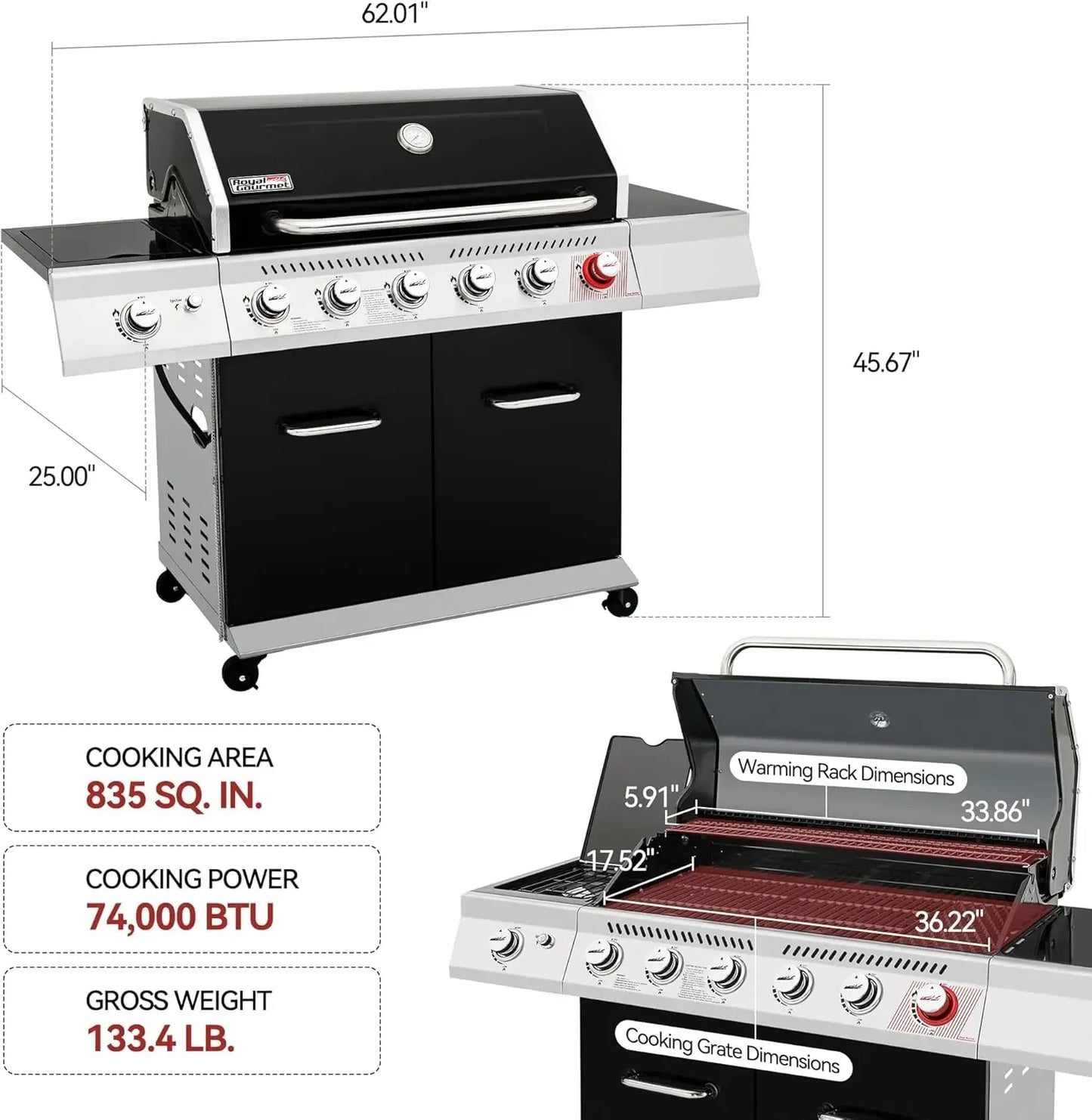 Six Burner Propane Gas Grill with Sear Burner and Side Burner