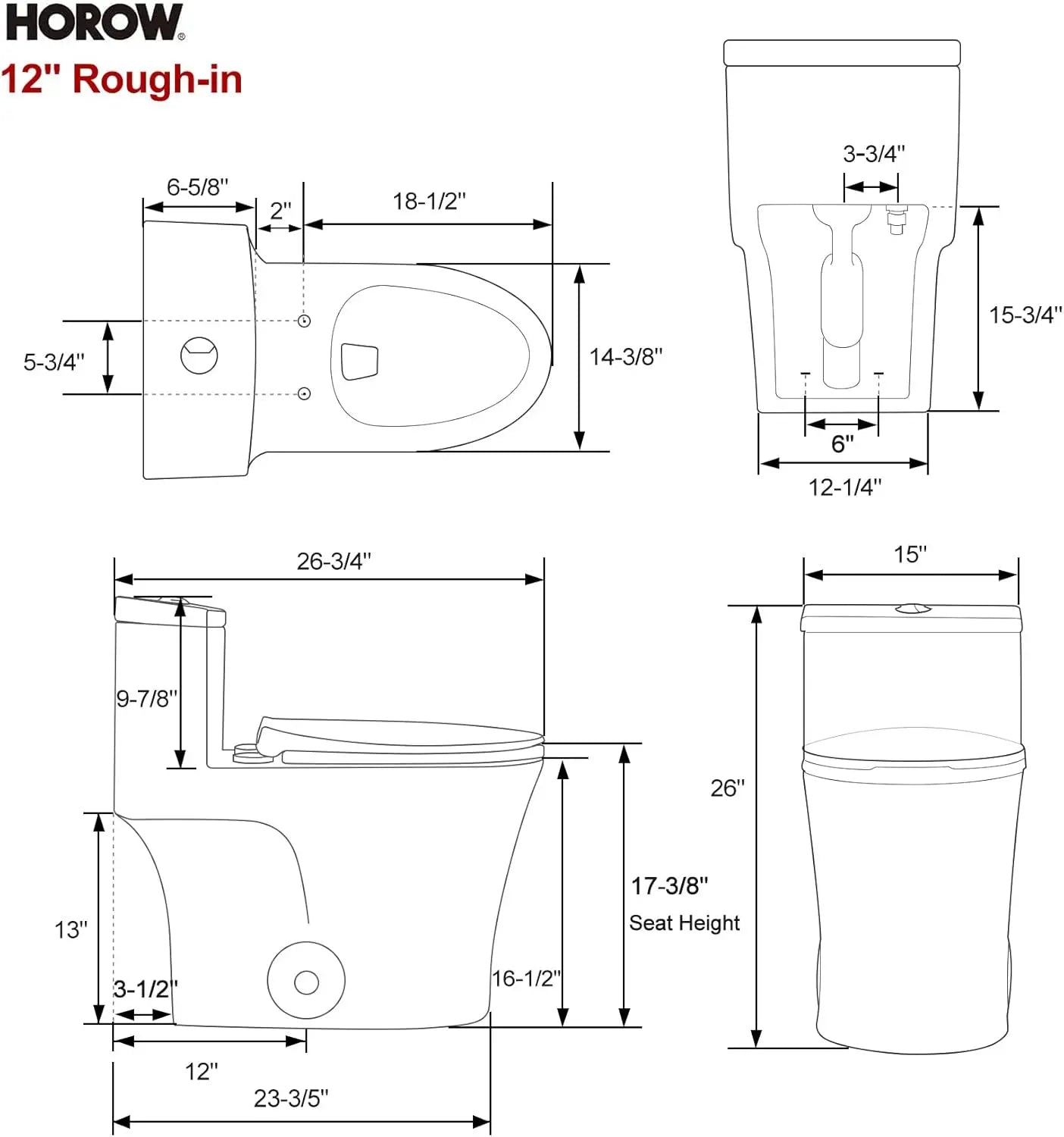 Horow® Compact One Piece Toilet