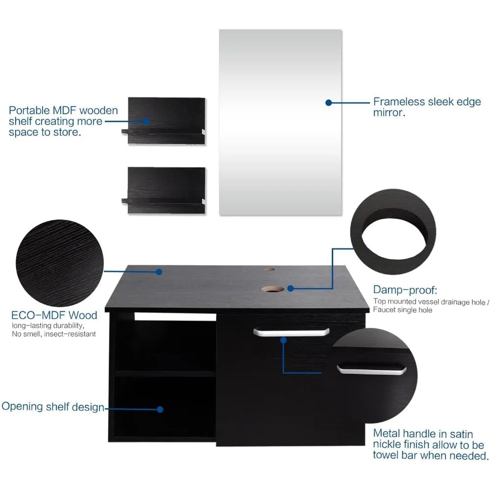 Modern 28" Wall Mounted Bathroom Vanities with Sink, Faucet, and Mirror, Full Set