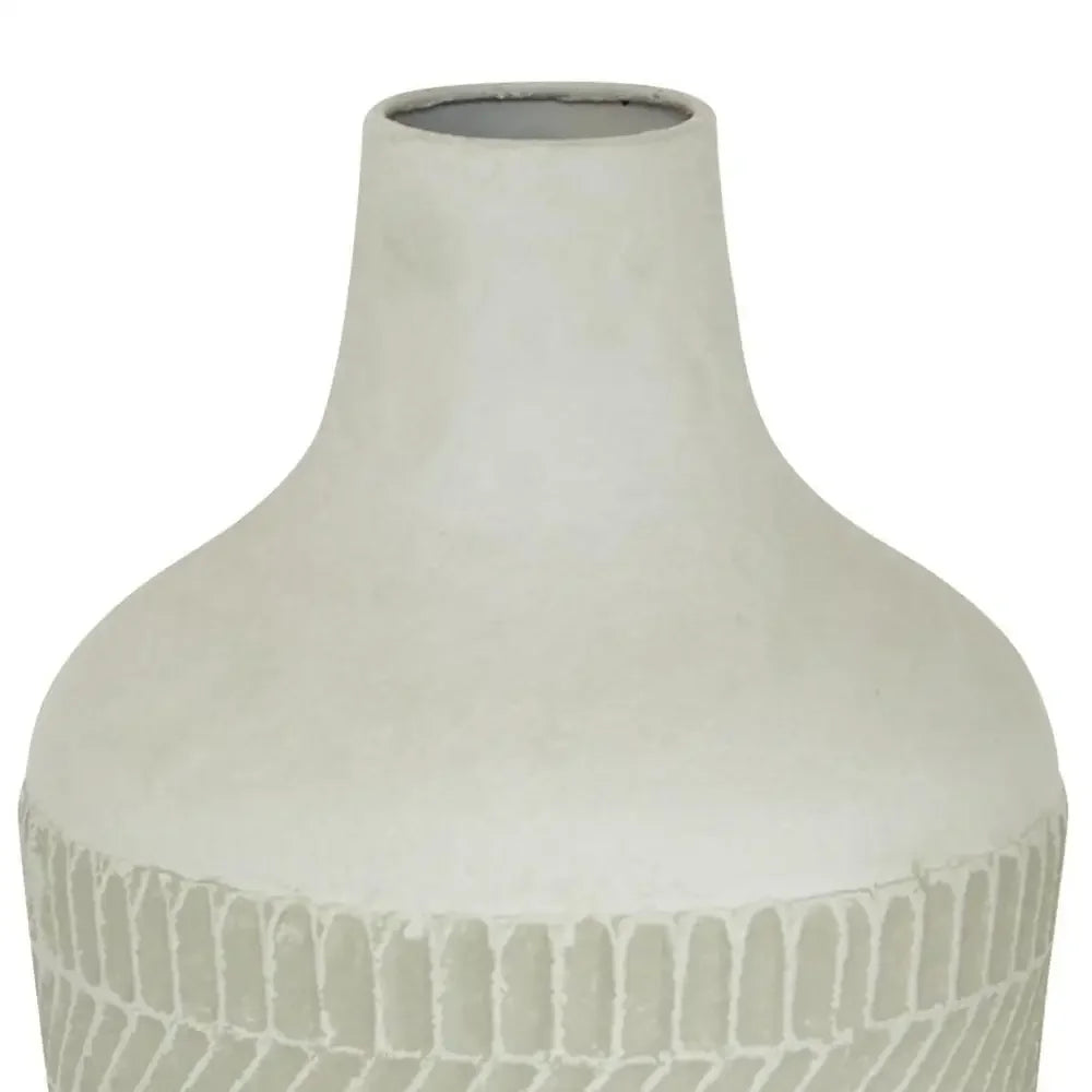 13" Textured White Metal Vase