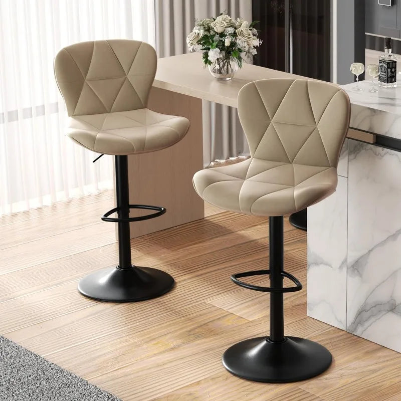 Modern Ergonomic Design Leather Swivel Bar Stools Set
