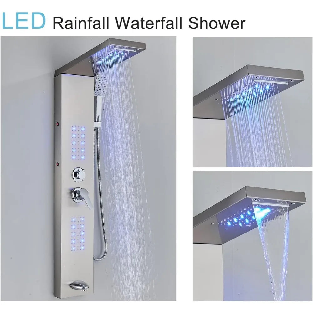 Modern Stainless Steel LED Shower Panel Full System Set