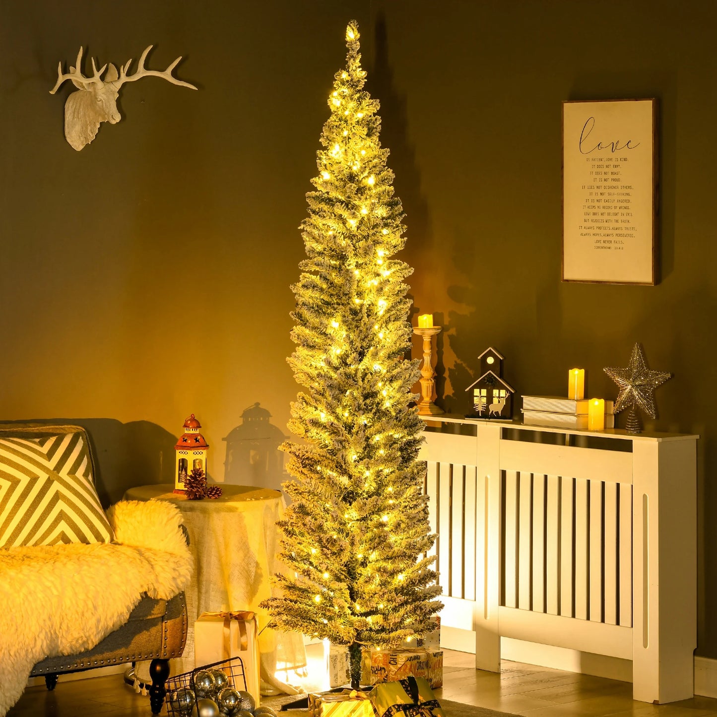 Slim Pencil Artificial Christmas Tree with LED Light