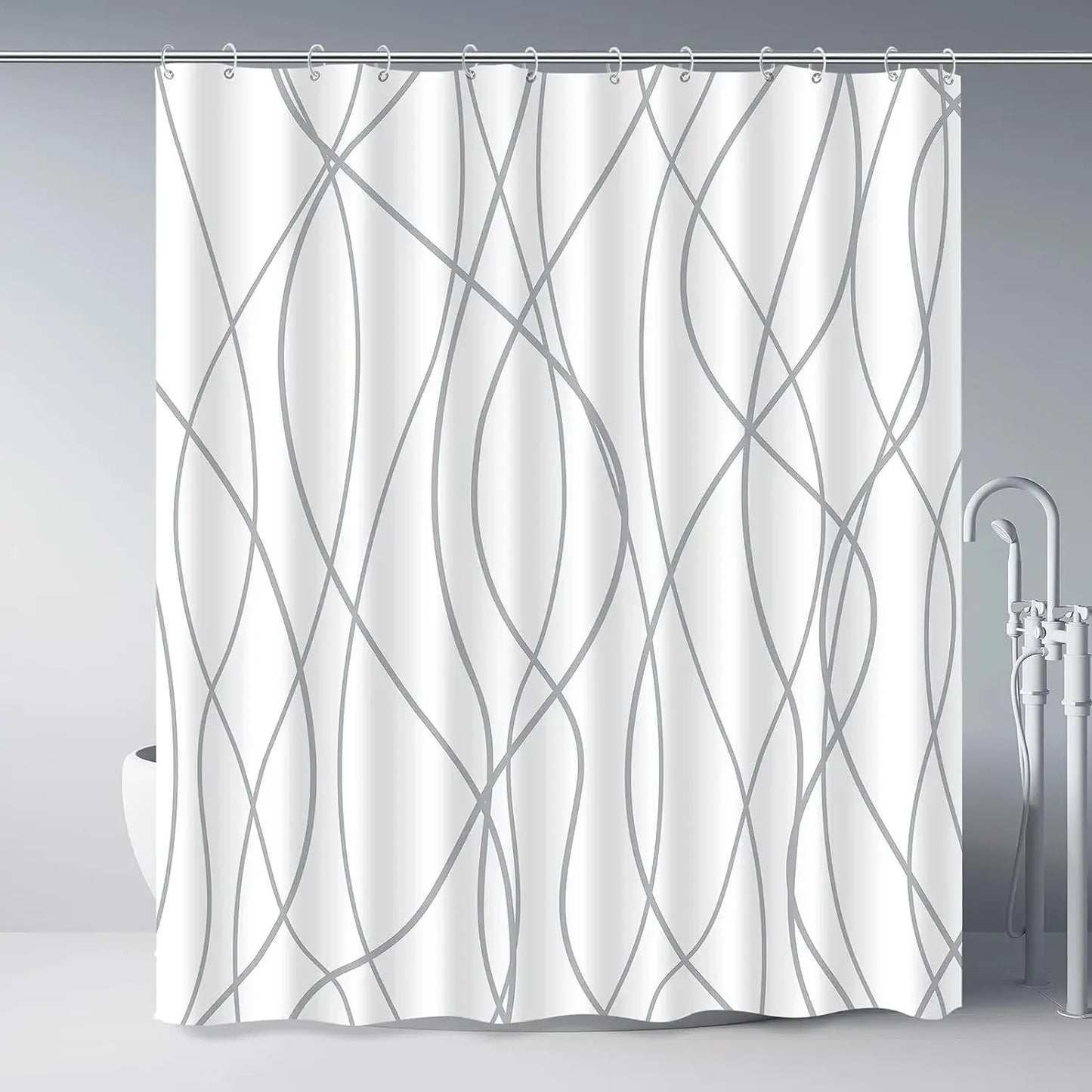 Modern Gradient Stripe Shower Curtain with Hooks