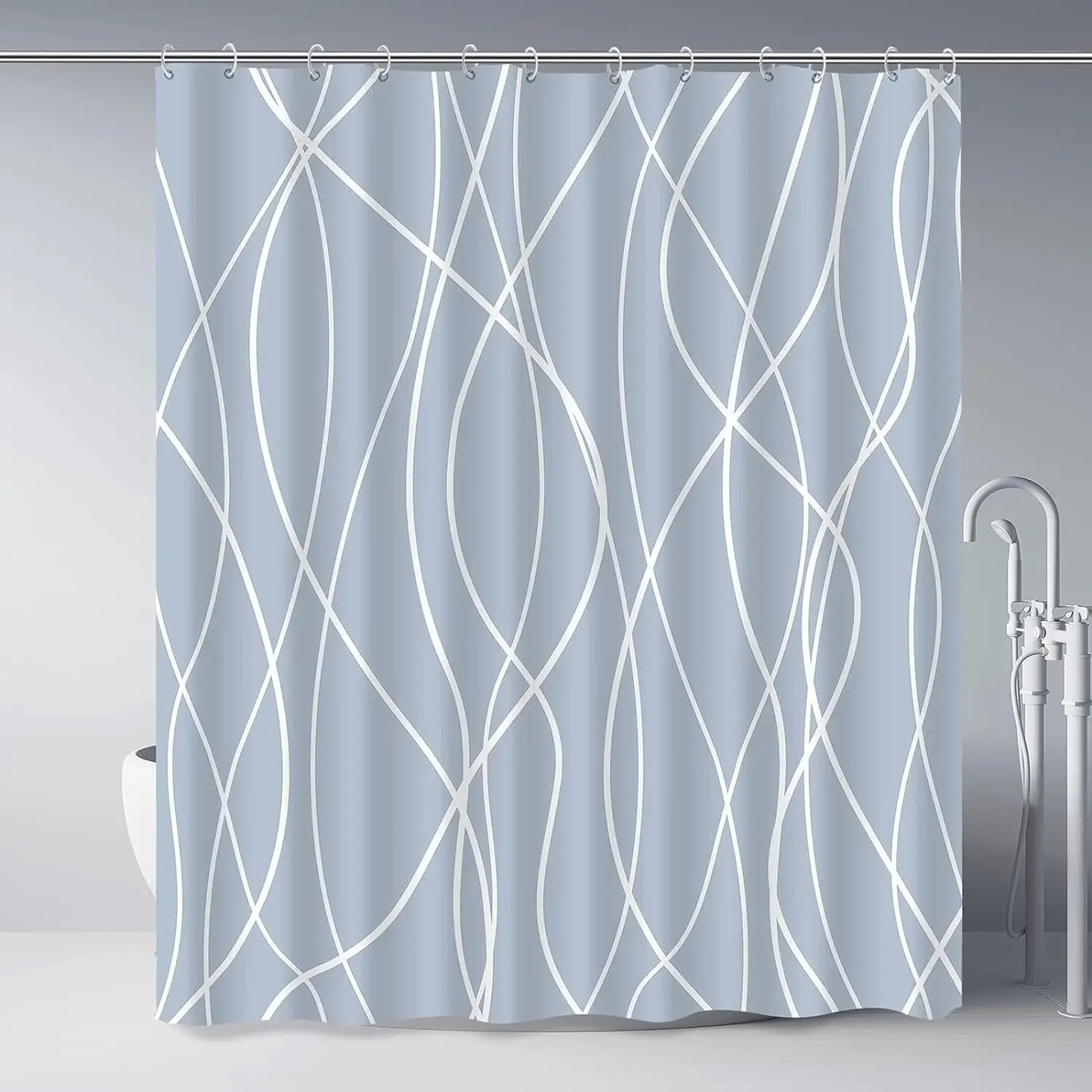 Modern Gradient Stripe Shower Curtain with Hooks