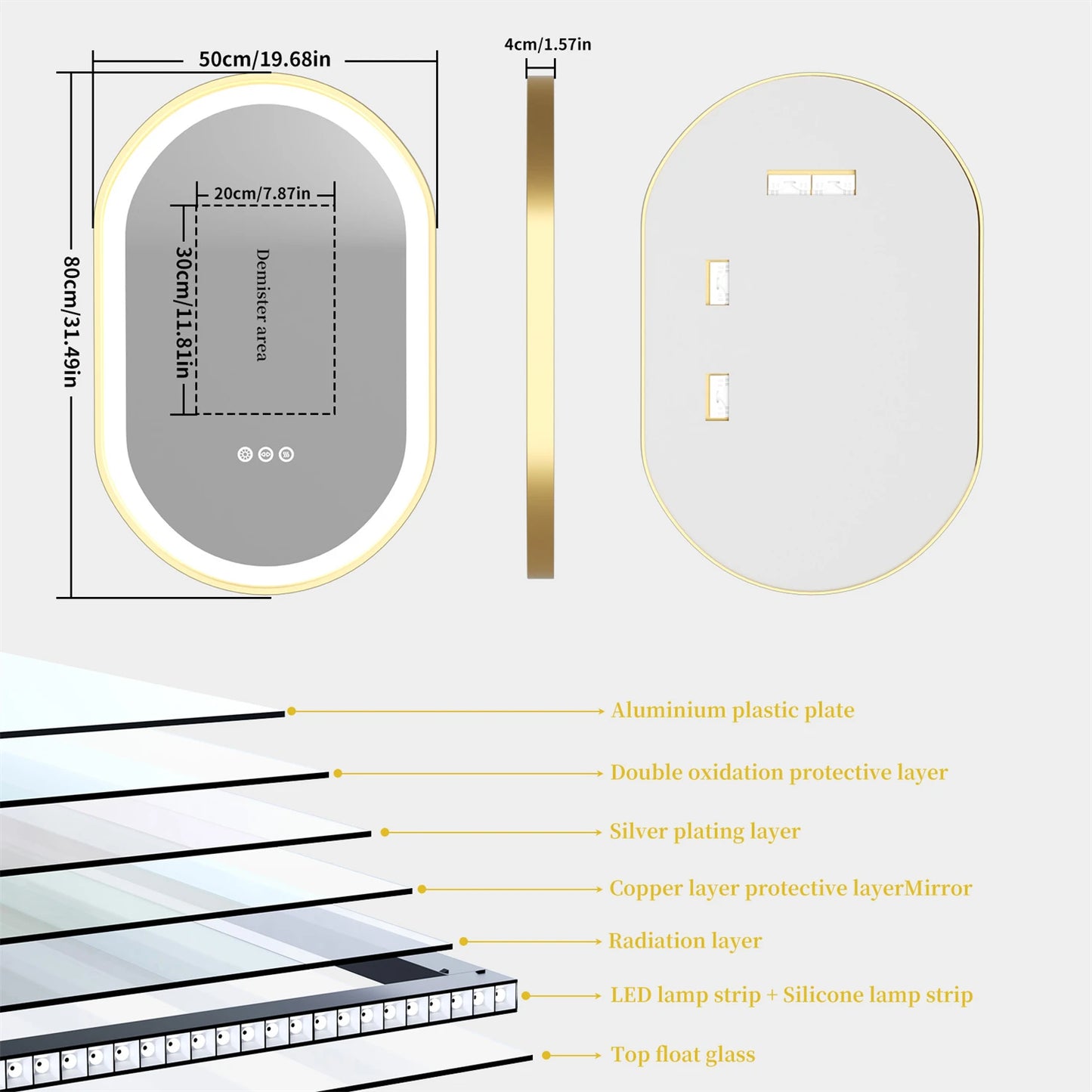 Elegant Oval Gold Frame LED Vanity Mirror