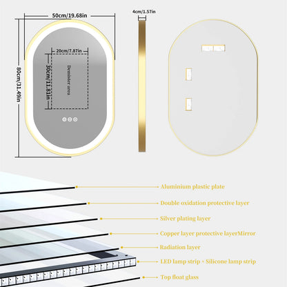 Elegant Oval Gold Frame LED Vanity Mirror
