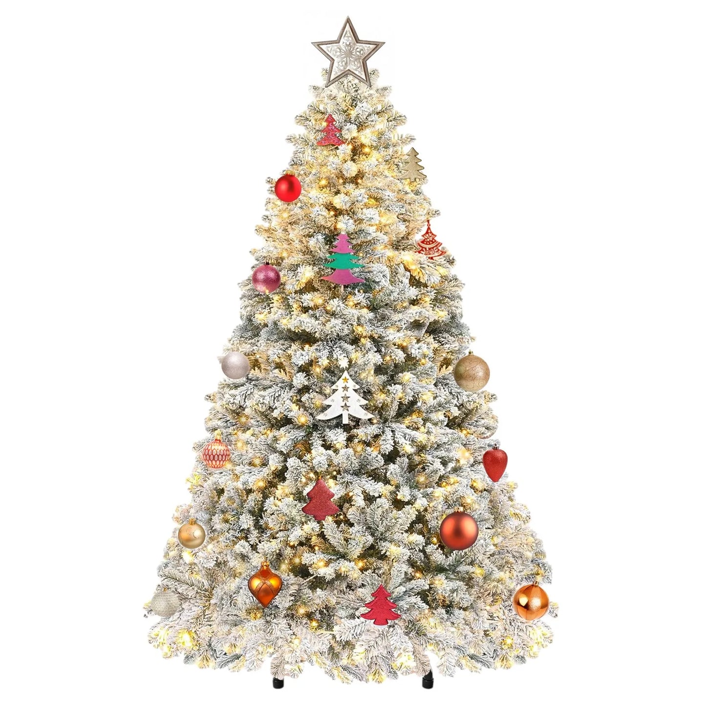 Snow Flocked Artificial Christmas Tree with LED Light and Remote Control