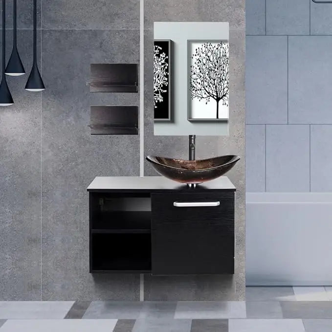 Modern 28" Wall Mounted Bathroom Vanities with Sink, Faucet, and Mirror, Full Set