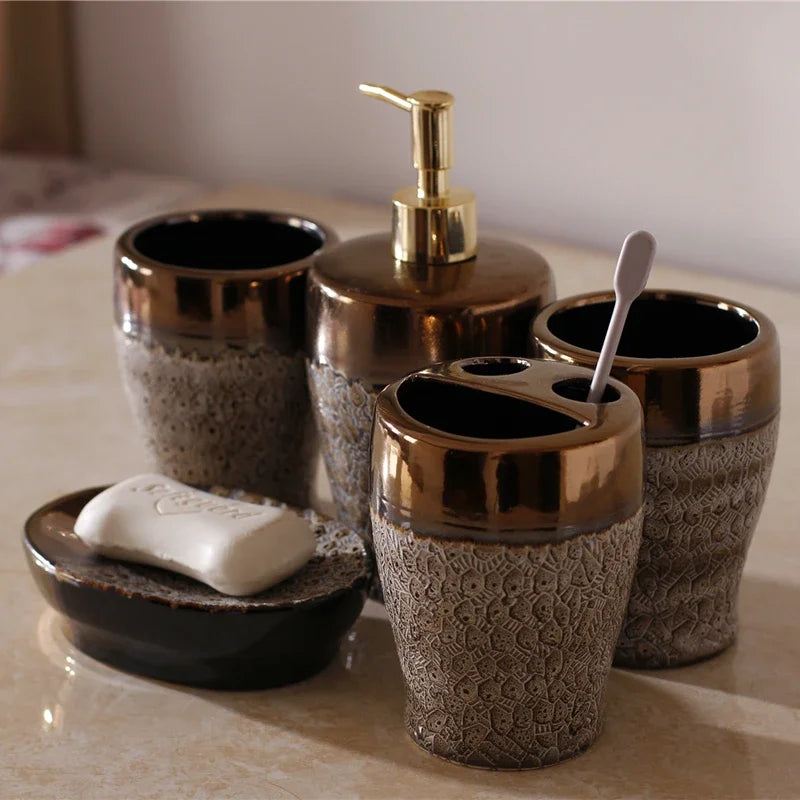 European Inspired Retro Ceramic Bathroom Accessory Set