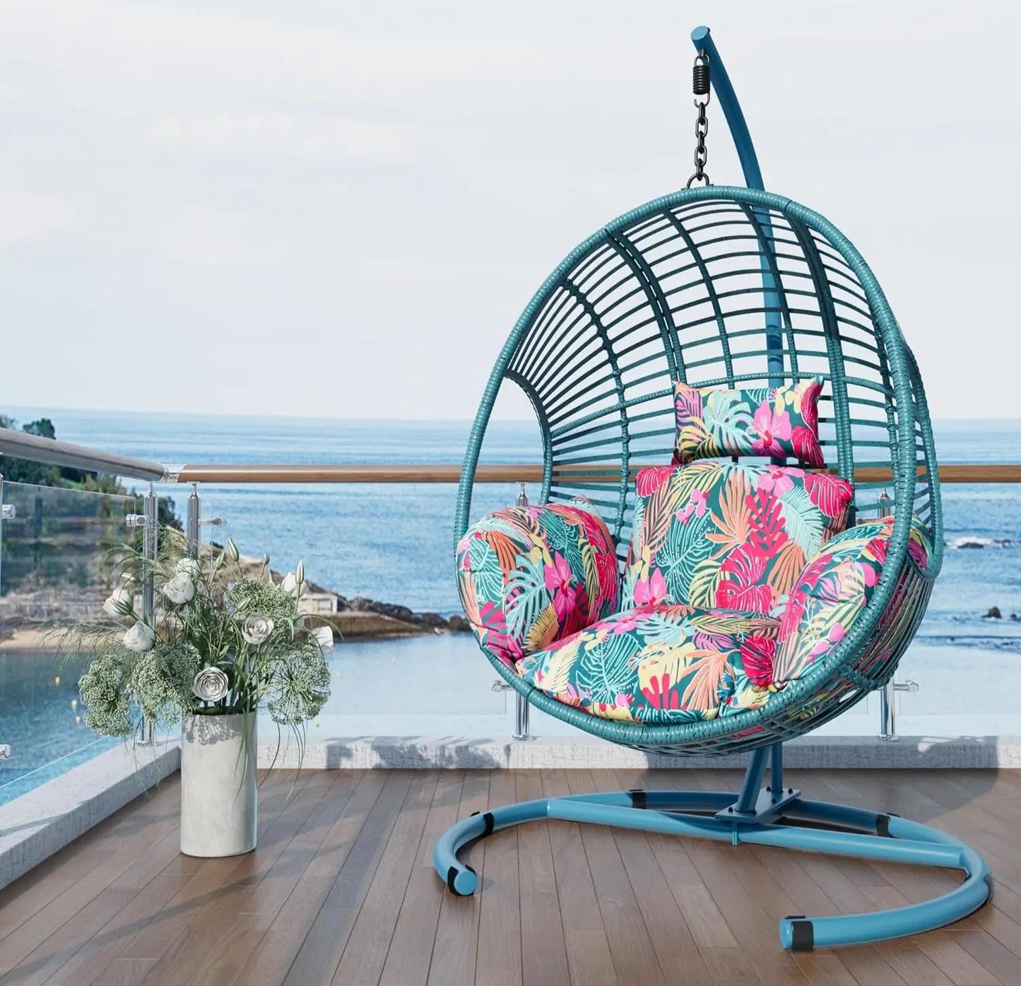 Oversized Wicker Swing Egg Chair with Cushions