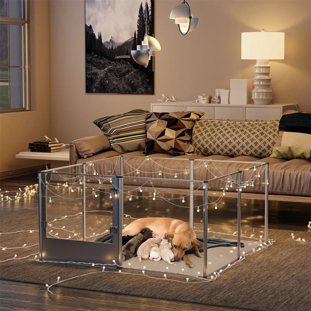 Transparent Acrylic Dog Playpen with Waterproof Pad