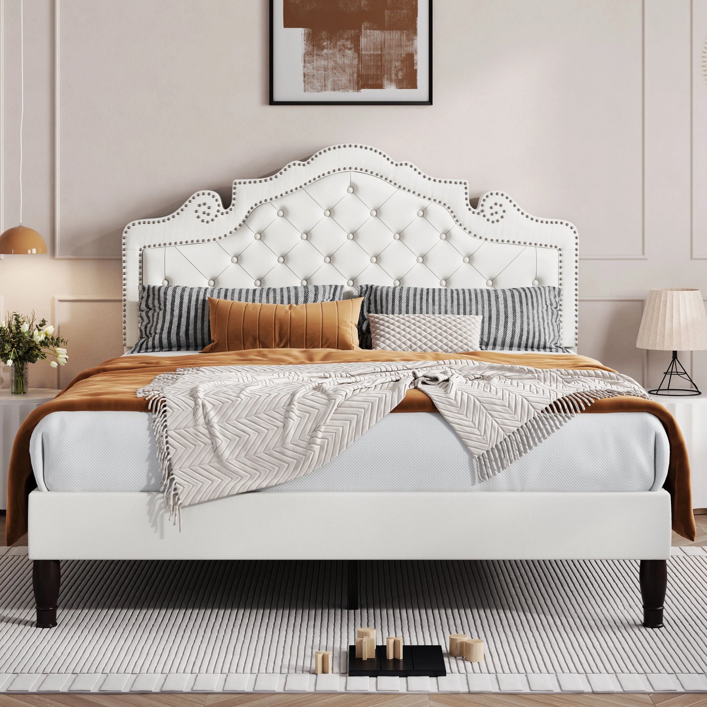Upholstered Diamond Button Tufted Platform Bed