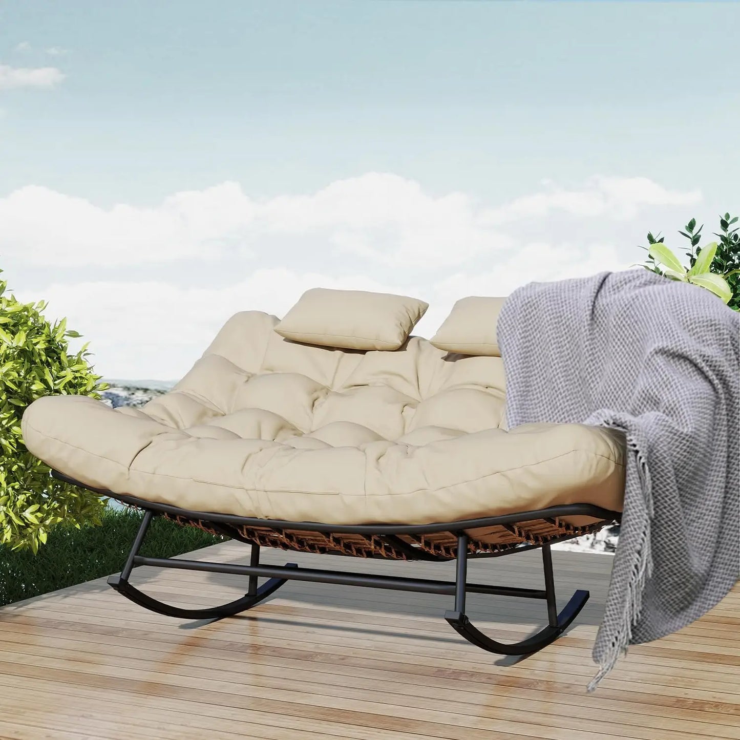 Oversized Loveseat Rocking Papasan Chair with Cushions