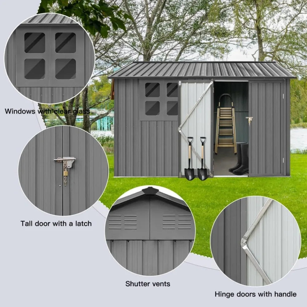 Metal Garden Sheds with Window and  Lockable Doors