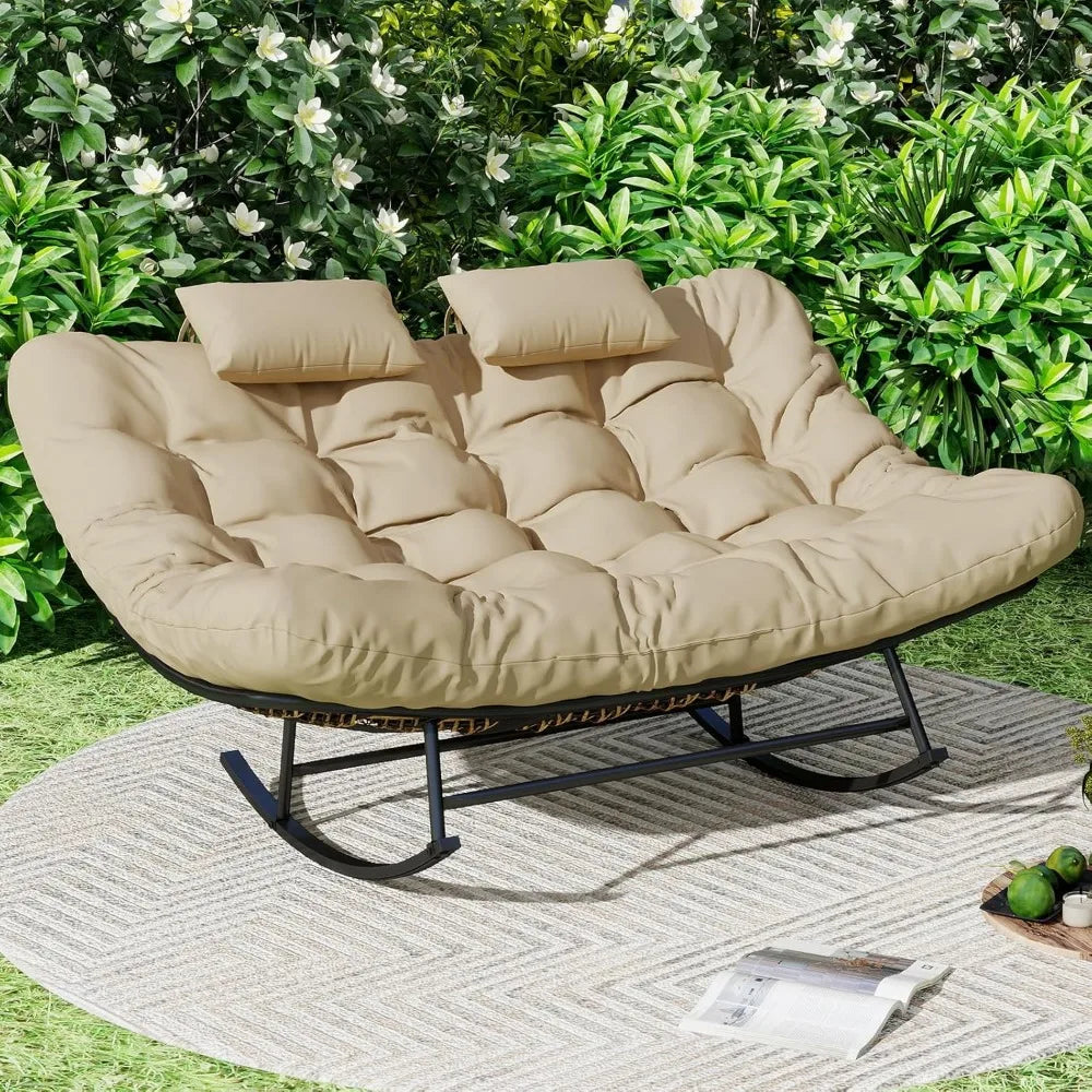 Oversized Loveseat Rocking Papasan Chair with Cushions