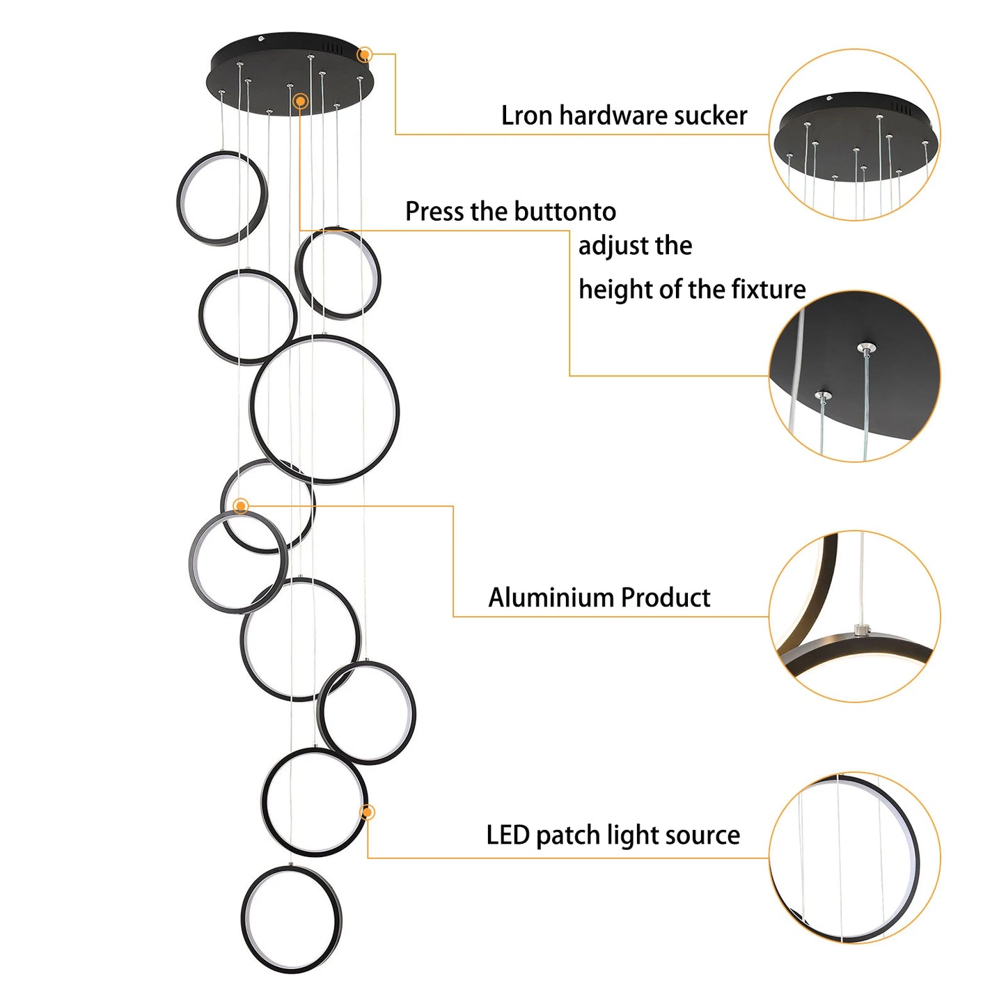 Modern 10 Rings LED Chandelier